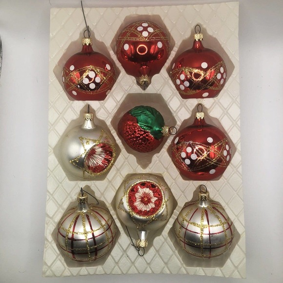 Kurt Adler Other - Kurt Adler Glass Nostalgia Ornaments Red White Glass Strawberry Glitter Stripes